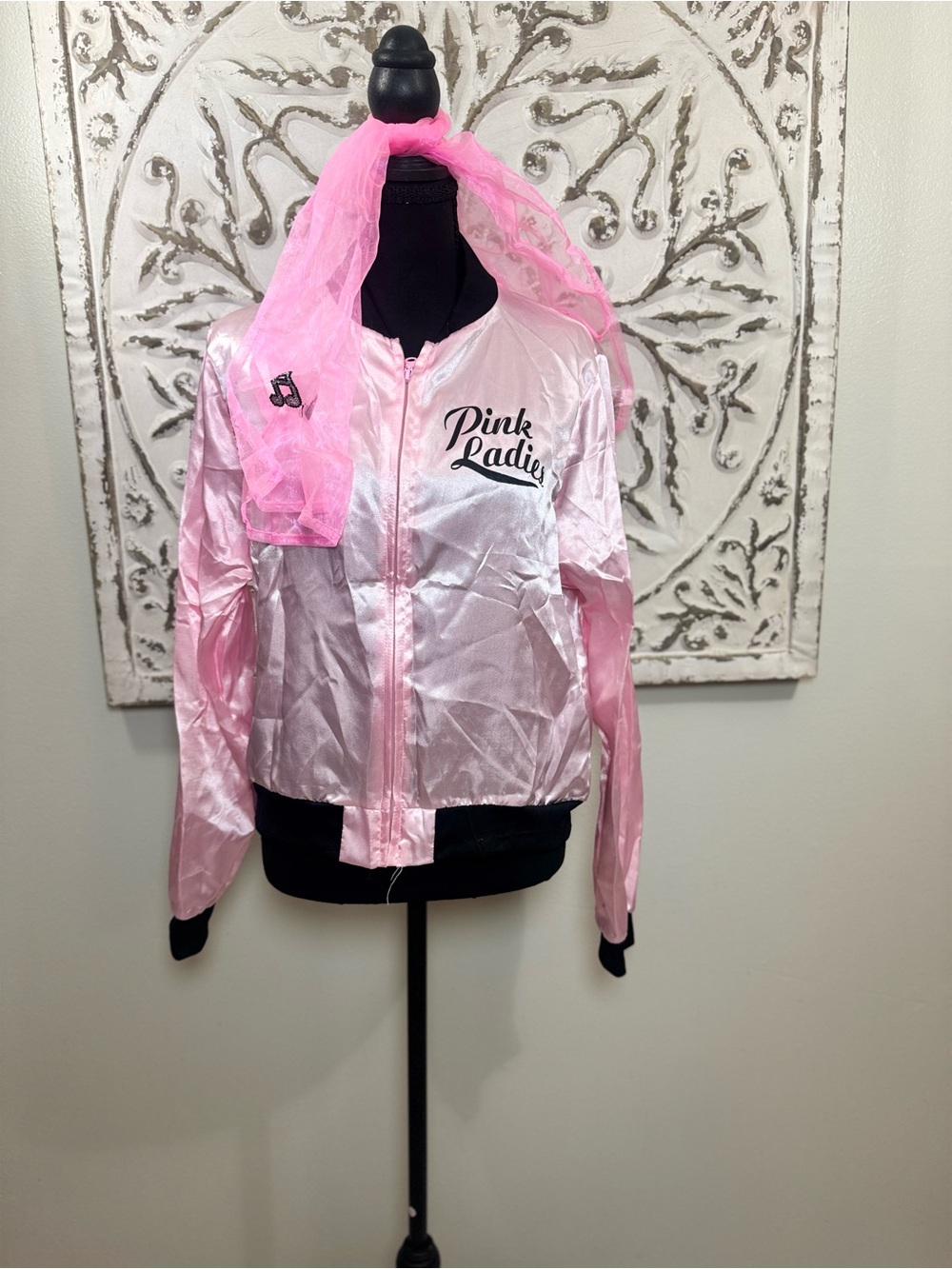 Pink Ladies Satin Jacket & Pink Scarf Grease Inspired 50s Halloween Costume